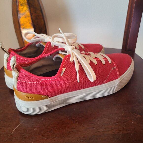 Toms US Mens Size 8 TRVL LITE Red Canvas Sneakers Lace Up Comfort Casual - Picture 7 of 10